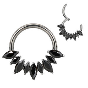 <span class=keywords><strong>Anello</strong></span> Segmentato con Cerniera in Titanio GZN <span class=keywords><strong>per</strong></span> Piercing Corporeo con 9 Zirconi Cubici a Taglio Marquise Incastonati, <span class=keywords><strong>Anello</strong></span> <span class=keywords><strong>per</strong></span> Naso e Orecchio <span class=keywords><strong>Helix</strong></span> <span class=keywords><strong>per</strong></span> Uomo e Donna - Product Image 2