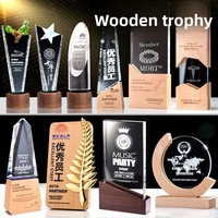 Trophée en cristal créatif, médaille, plaque d'honneur en bois massif, cadeau d'entreprise pour employé exceptionnel, réunion annuelle, souvenir