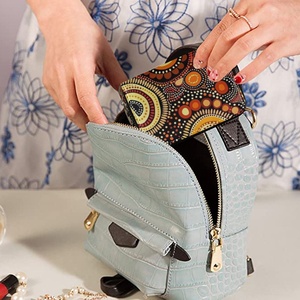 Boho Australian Aboriginal Art Custom Print Zipper Around Small PU Leather RFID Blocking <b>Card</b> <b>Holder</b> Pouch <b>Wallet</b> with Key Chain - Product Image 5