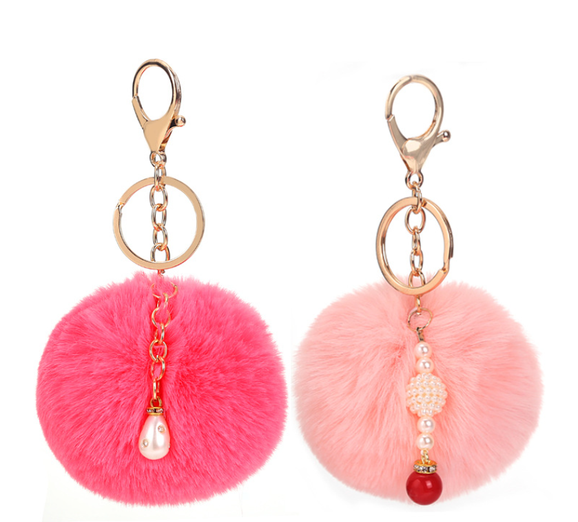 Hot Selling Pearl Pendant Stick Puff Ball Pom Fluffy Pom Keychain Every Color fur ball keychain