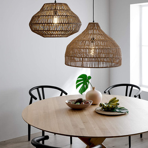 Rattan Pendant <b>Light</b> Round E27 LED Single Head For <b>Dining</b> Room Hotel Guesthouse Lighting Fixture - Product Image 1