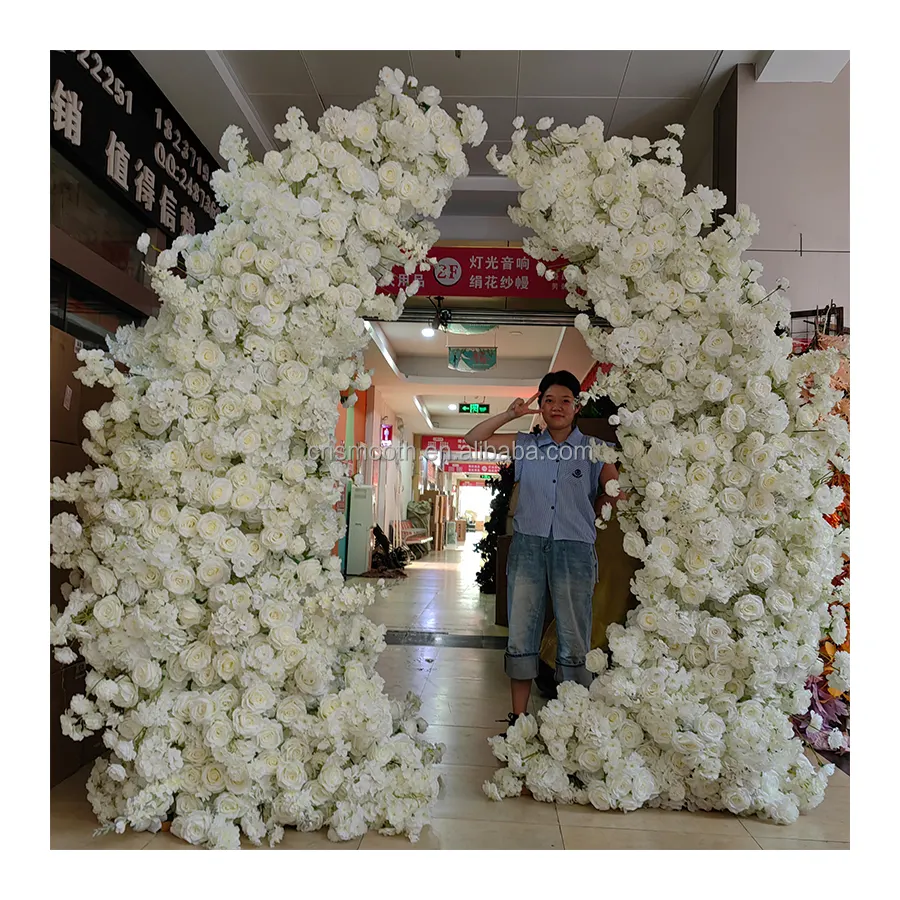 Enorme matrimonio bianco avorio rosa fiore arco matrimonio sfondo evento fase decorazione giardino fiore arco cancello