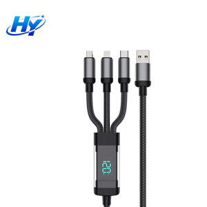 Cable de Carga Rápida 3 en 1 de 120W con Pantalla Digital, Cable <span class=keywords><strong>USB</strong></span> Trenzado de Nailon para Teléfonos Móviles con Conector Tipo <span class=keywords><strong>C</strong></span> y Micro - Product Image 1