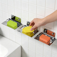 Support mural pour savon en acier inoxydable 304, auto-adhésif, sans perçage, porte-savon drainant pour salle de bain et évier de cuisine