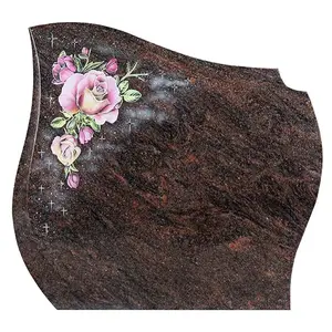 Xiamen Mason Liefern Günstige Indische Aurora Rot granit Grabstein Grabstein Memorial Steine mit Blume Muster