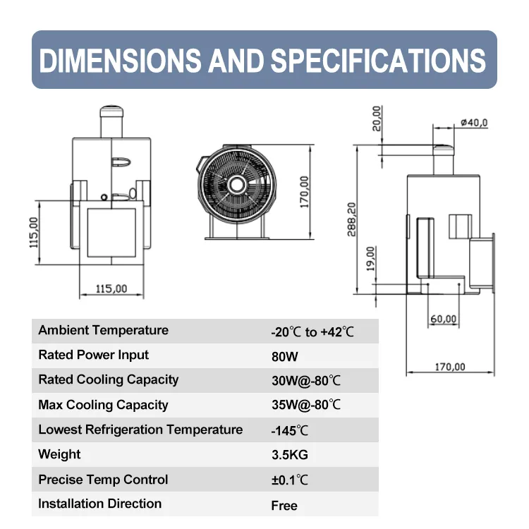 Refport -145C Free Piston Stirling cooler Ultra Low temperature Stirling Cryocooler