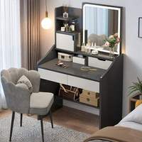 Table de maquillage moderne en panneaux de bois pour chambre d'hôtel intelligente, avec miroir éclairé réglable, amovible, assemblée, petit meuble à bijoux