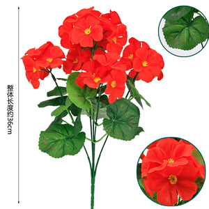Bosquejo de Begonia Artificial Roja Brillante, Geranio de Seda Sintética con Hojas Verdes Redondas, Decoración para Jardín, Venta al por Mayor - Product Image 3