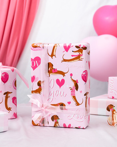 Valentine's Day gift wrapping <b>paper</b> Pink double sided printed gift wrapping <b>paper</b> Puppy love <b>pattern</b> gift wrapping <b>paper</b> - Product Image 5