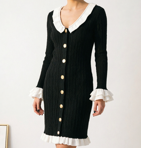 YATI Abito Mini <span class=keywords><strong>in</strong></span> <span class=keywords><strong>Maglia</strong></span> 100% <span class=keywords><strong>Cotone</strong></span> Antipiega a Maniche Lunghe con Volant - Vestito Semplice e Casual da Donna <span class=keywords><strong>in</strong></span> <span class=keywords><strong>Maglia</strong></span> - Product Image 1