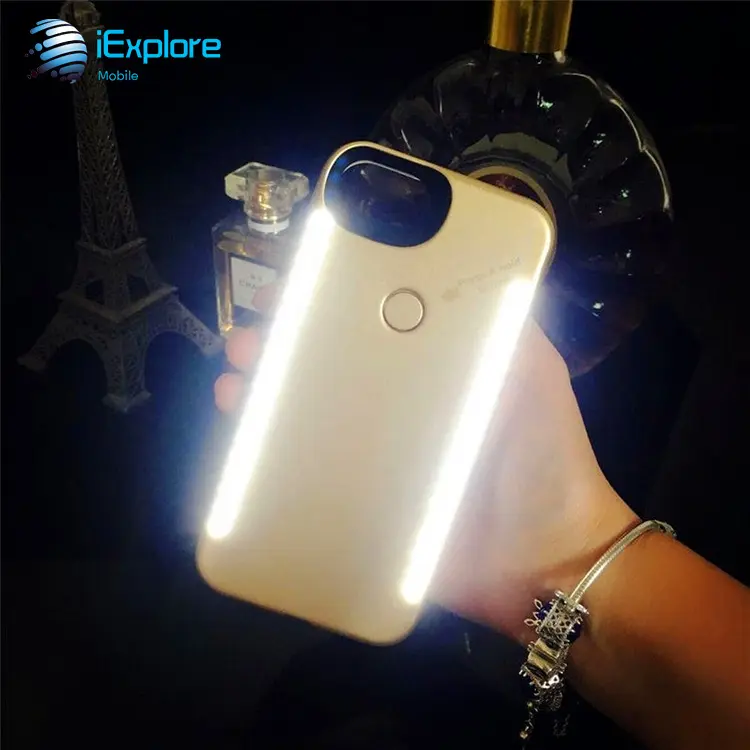 IExplore fabricante doble lados Selfie llenar en luz LED luz de Flash luminoso funda de teléfono para Samsung S9 S10 iPhone 7p 8p