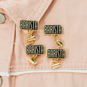 バリスタエナメルピンカスタムメタルブローチゴールデンペンダントコーヒーマグポットビーンラペルバッジカスタムコーヒーエナメルピン - Product Image 2