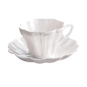 Pearl glaze plated silver coffee cup saucer light luxury delicate petal afternoon tea cup