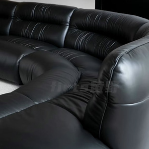 <span class=keywords><strong>Canapé</strong></span> de salon modulaire en <span class=keywords><strong>cuir</strong></span> microfibre noir, style rétro nordique, design combiné, dossier rembourré écologique - Product Image 4