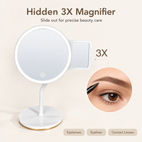 Miroir de maquillage grossissant 3X éclairé HD, miroir de courtoisie compact à LED rechargeable par USB, cadeau pour femme, anniversaire