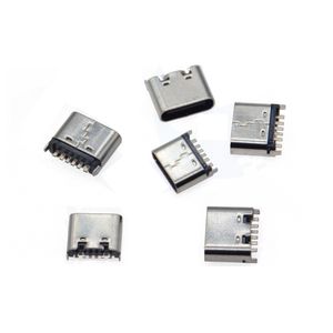 Connecteur femelle USB 3.1 Type-C 6 broches, corps court 6,5 mm 6,8 mm, montage vertical SMT avec 2 broches de fixation, port USB C à profil bas - Product Image 1