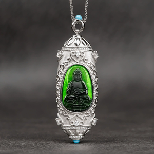 Pendentif Bouddha en jade noir véritable naturel, esprit protecteur du zodiaque, avec perle céleste incrustée d'argent S925 et pierre de naissance - Product Image 3