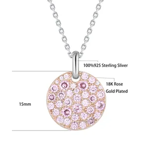 Hot Selling 925 Zilver Materiaal Munt Ketting Sieraden Klassiek Rose Goud Zirkoon Munt Ronde Hanger Ketting