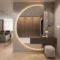 Espejo de Baño Semicircular Moderno para Hotel, Espejo LED Inteligente con Retroiluminación para Salón, Espejos de Baño de Media Luna con Luz