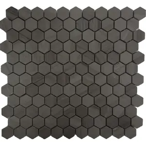 Polished Haisa Dark Gray Marble 1" Hexagon Tiles and Mosaic