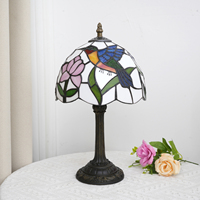 Lampe de table moderne en verre teinté ovale avec abat-jour motif colibri et fleur, style antique, idéale pour salon, chevet, chambre, café - Offre spéciale