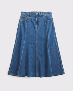Jupe midi évasée à taille haute, style vintage élégant et décontracté, personnalisée par LEDUO, pour femmes, en tissu denim - Product Image 3