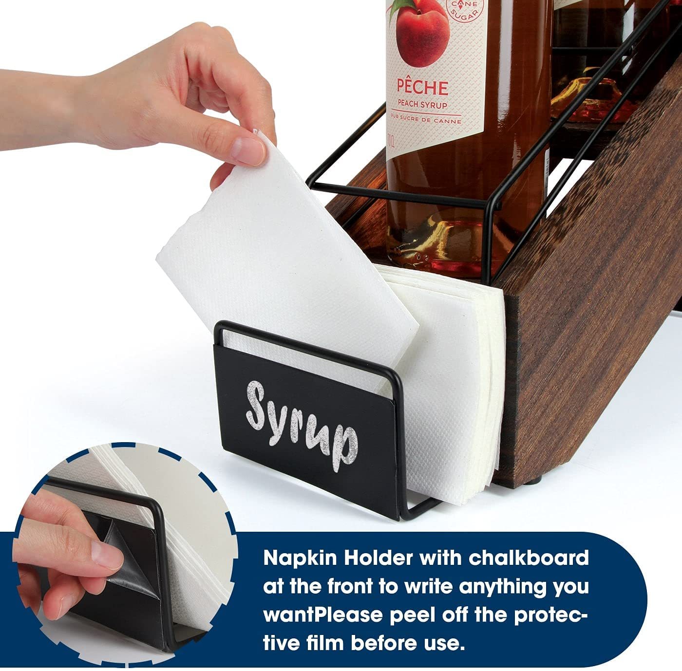 Hot Selling Kitchenware Wood Syrup Bottle Holder Shelf Organizer Rack for Wine Bottles, Dressings, Juice and Napkins — view 5
