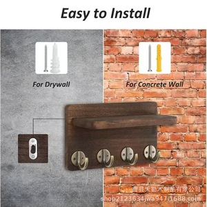 Wooden <b>Wall</b> Mount Storage <b>Rack</b> With Hooks <b>Key</b> Holder Photo Frame <b>For</b> Living Room Entryway - Product Image 4