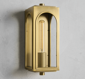 Applique d'extérieur style designer américain Arhaus Palladian Villa Laiton massif Verre clair Laiton antique Bronze Applique d'intérieur - Product Image 3