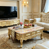 Table basse et table d'appoint de luxe européennes en bois massif sculpté à la main avec plateau en marbre naturel pour salon de villa - Vente en gros