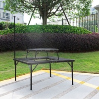 Table pliante d'extérieur en alliage d'aluminium pour foyer carré, feu de camp, pique-nique, avec pieds réglables en hauteur, poteau lumineux personnalisé