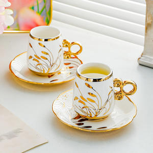 Juego de Taza y Platillo de Cerámica de Lujo de 100 ml con Asa para Latte, para Bebidas Calientes/Frías, Regalo Empresarial - Product Image 2