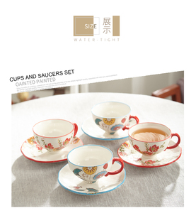 ชุดถ้วยและจานรองเซรามิกเนื้อ Bone China คุณภาพสูง ขนาด 9 ออนซ์ ลายดอกไม้เพ้นท์มือเคลือบเงา สำหรับดื่มกาแฟหรือชาในยามบ่าย - Product Image 6