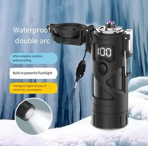 Briquet plasma à arc métallique 2 <span class=keywords><strong>en</strong></span> <span class=keywords><strong>1</strong></span> avec lampe torche LED, étanche, rechargeable par type C, pour le camping <span class=keywords><strong>en</strong></span> plein air, <span class=keywords><strong>en</strong></span> cas d'urgence, logo personnalisé - Product Image 6