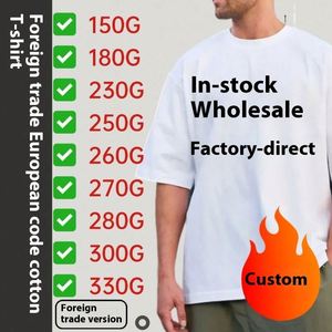 European Over Size Men's Cotton T-<b>Shirt</b> 230g Short Sleeved Plus Size O Neck Solid Pattern LOGO Printing Loose Fit T <b>Shirts</b> - Product Image 4