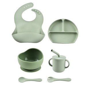 Juego de vajilla de silicona sin BPA con plato dividido y ventosa, set de destete <span class=keywords><strong>BLW</strong></span> para bebés con vaso antiderrame - Product Image 1