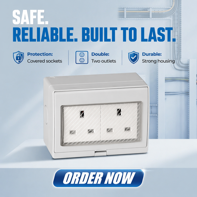 WST-2S IP55 British Type Wall 13A Waterproof 2 Gang Socket