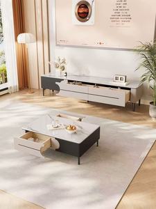 Ensemble table basse et meuble TV moderne, armoire de rangement bicolore avec décor rond évidé, mobilier de salon minimaliste - Product Image 3
