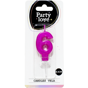 Party Love <b>Candles</b> Vela Number 6 Fuchsia 4.5Cm Birthday <b>Candle</b> - Product Image 2