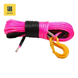 iRopes bright pink 8mm x 25m UHMWPE Synthetic Pre-stretch Winch line Rope for SUV with hook