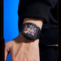 Nouvelle Montre Homme 2026 à Cadran Squelette en Quartz Forme Tonneau, Cadran Artistique Creux, Bracelet en Silicone Souple, Montre-Bracelet d'Extérieur