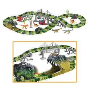 Giocattolo a batteria per pista di dinosauro da 183 pezzi per pista da corsa per slot per bambini con pacchetto personalizzato supportato dalla luce - Product Image 1