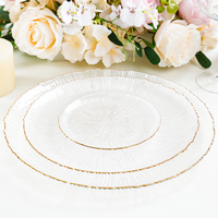 Vente directe usine – Ensemble d'assiettes de présentation en verre à nervures verticales, style simple, sans plomb, transparentes avec bord doré