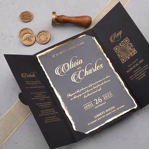 Porte-cartes en carton rigide noir à double porte personnalisé pour invitation de mariage, Saint-Valentin, style européen transparent - Product Image 3