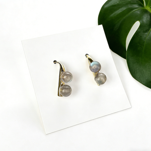 Boucles d'oreilles clous en labradorite naturelle chatoyante personnalisées, plaquées or 18 carats, style bohème, pour femmes, fiançailles, vente chaude - Product Image 1