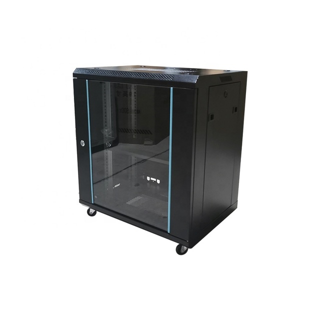 SYNSTRO 12U Wall Mount Network Cabinet 600x450x650mm 19 Inch Black Tempered Glass Front Server Rack Enclosure IP20 Office Audio