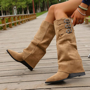 Nuovi Stivali Alti Invernali da Donna in <span class=keywords><strong>Camoscio</strong></span> con Tacco Alto a <span class=keywords><strong>Zeppa</strong></span> in Stile Europeo e Americano - Product Image 4