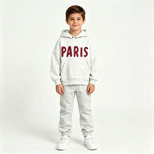 Conjunto Infantil de 2 Piezas, Sudadera con Capucha y Pantalones Deportivos con Estampado de Letras de París, Traje Deportivo de Felpa Suave para Niños, Ropa Informal - Product Image 2