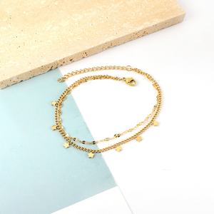 สร้อยข้อเท้าสแตนเลสชุบทองประดับเพชรซิร์คอน ดีไซน์แบบโซ่หลายชั้น เครื่องประดับ 14k สำหรับผู้หญิง - Product Image 4