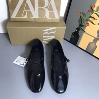 Chaussures plates Mary Jane en cuir verni rouge pour femme ZA, nouvelle collection printemps 2026, style ballerines à talon bas, chaussures françaises